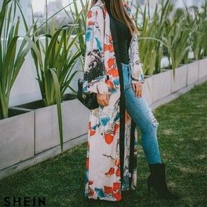 Flower Printed Maxi Kimono with Belt NWOT